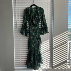 Max Studio Green Floral Wrap Dress